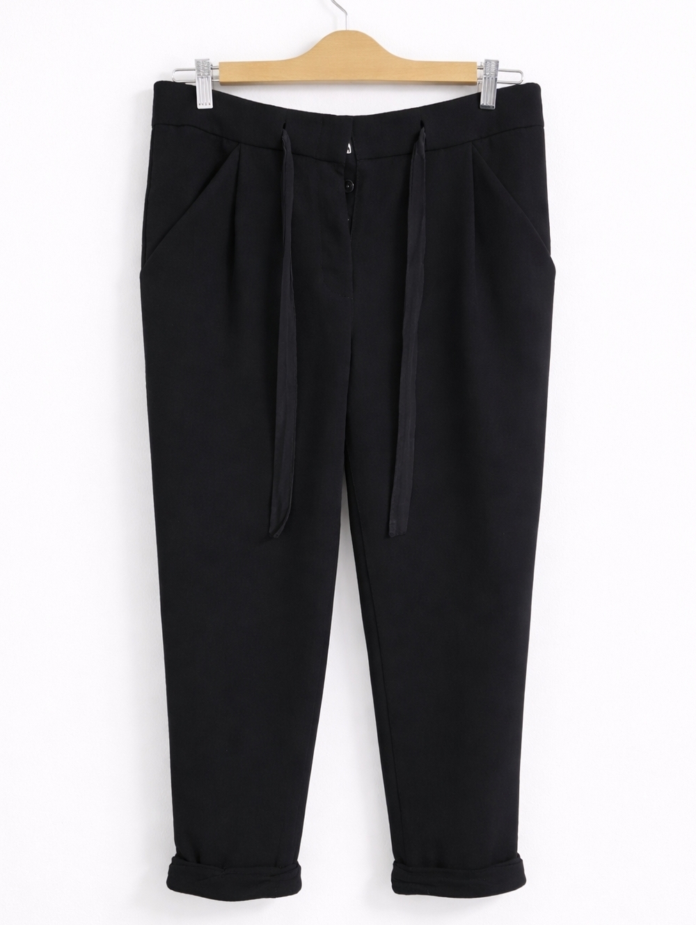 Wilfred Black Tie Waist Cropped Pants Size 6 Tapered Ankle Minimalist